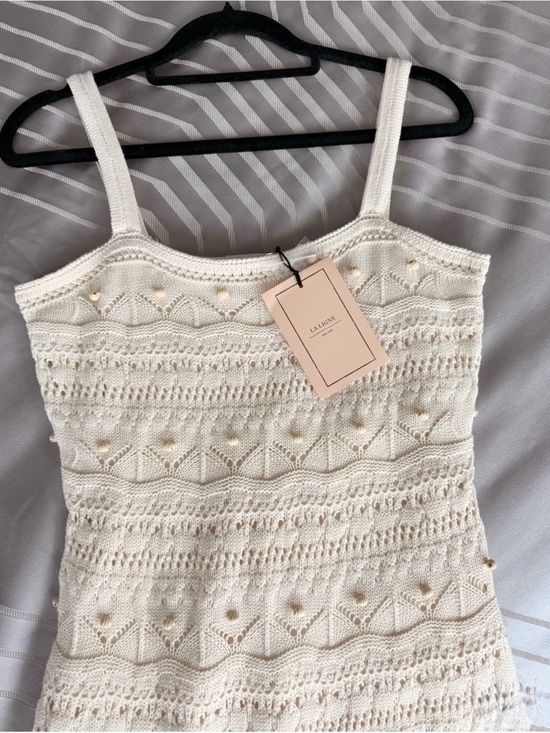 La Ligne Dresses & Skirts - NWT La Ligne Janice Beaded Crochet Sleeveless Cream Midi Dress 100% Cotton - S
